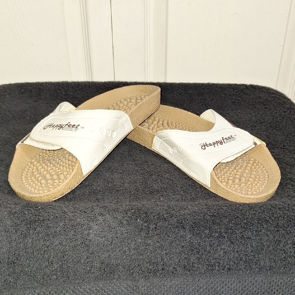 Happy Feet Slide Massaging Sandals-10-White Tan